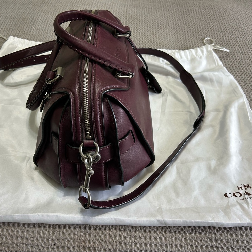 Coach Burgundy Leather Satchel with Double Zip - Picture 6 of 9